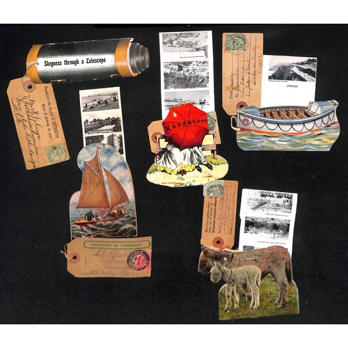 179 - Novelty Shaped Postcards. 1909-24 Cards containing fold-out views all with a separate address tag at... 