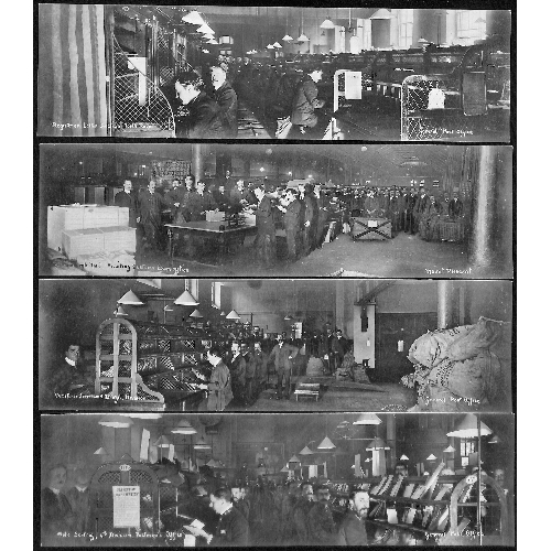 183 - London G.P.O and Mount Pleasant Sorting Office. c.1910 Long Panoramic postcards depicting letter sor... 