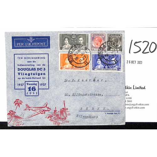 1520 - 1937 (June 16) Printed K.L.M. envelope commemorating the introduction of the Douglas DC 3 on the Hol... 