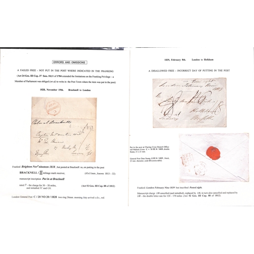 223 - Disallowed Frees. 1799-1839 Entire letters or entires (8) and fronts (3), comprising letters from Du... 