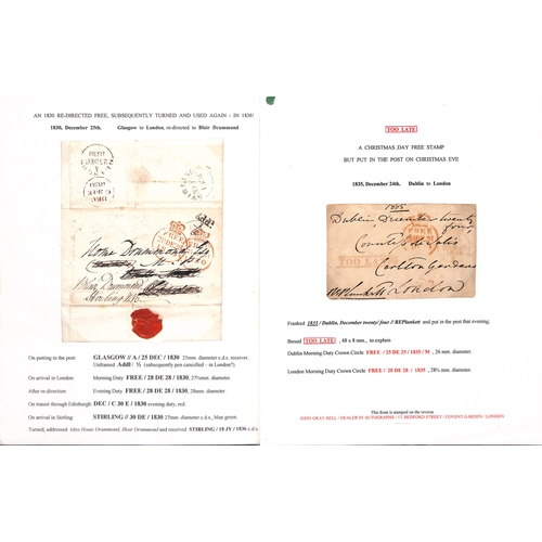 225 - Christmas Day. 1826-39 Entire letters or entires (5) and fronts (2) all with Christmas Day postmarks... 