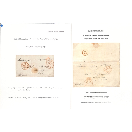 226 - Sunday Datestamps. 1824-39 Entire letters or entires (9) and fronts (7) all with Sunday datestamps o... 