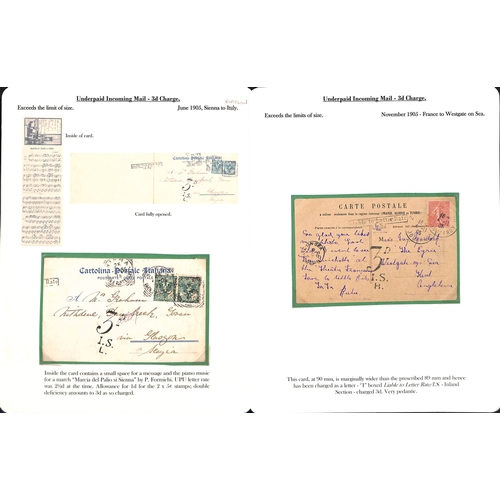 265 - 1855-1912 Underpaid covers and cards from abroad including picture postcards deemed liable to letter... 