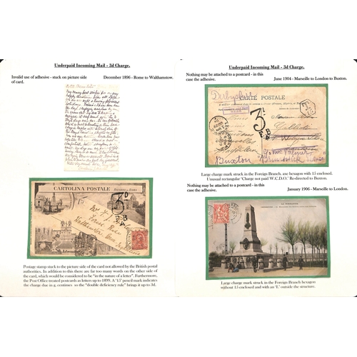 265 - 1855-1912 Underpaid covers and cards from abroad including picture postcards deemed liable to letter... 