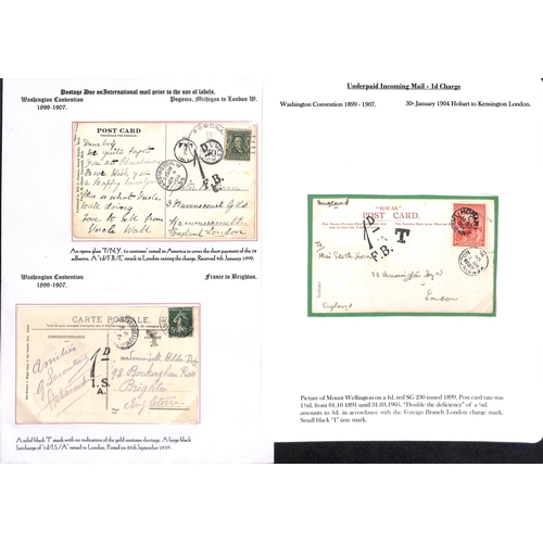 265 - 1855-1912 Underpaid covers and cards from abroad including picture postcards deemed liable to letter... 