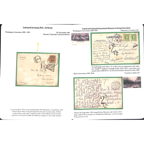 265 - 1855-1912 Underpaid covers and cards from abroad including picture postcards deemed liable to letter... 