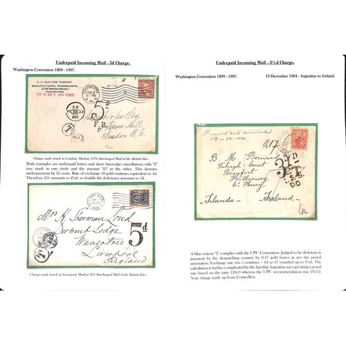 265 - 1855-1912 Underpaid covers and cards from abroad including picture postcards deemed liable to letter... 