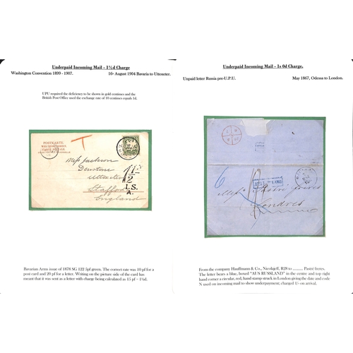 265 - 1855-1912 Underpaid covers and cards from abroad including picture postcards deemed liable to letter... 