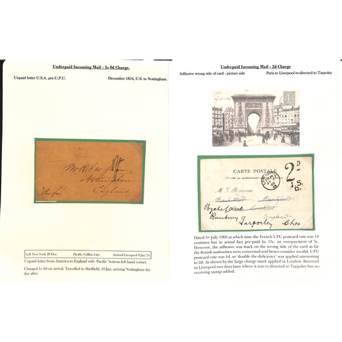 265 - 1855-1912 Underpaid covers and cards from abroad including picture postcards deemed liable to letter... 