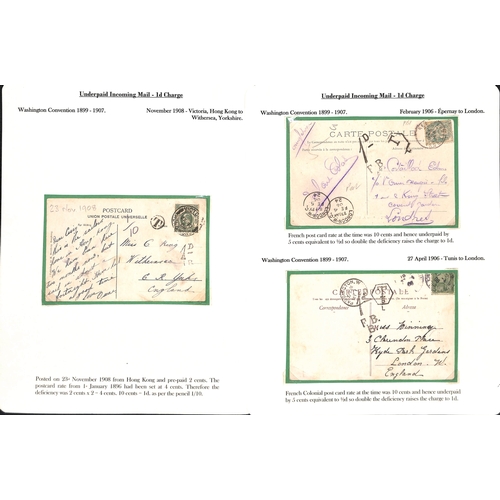 265 - 1855-1912 Underpaid covers and cards from abroad including picture postcards deemed liable to letter... 