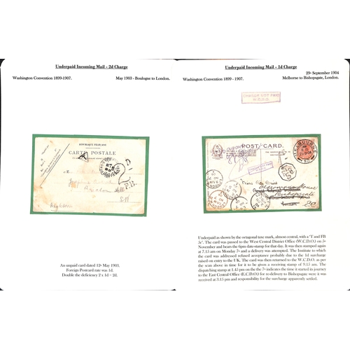 265 - 1855-1912 Underpaid covers and cards from abroad including picture postcards deemed liable to letter... 