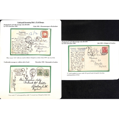 265 - 1855-1912 Underpaid covers and cards from abroad including picture postcards deemed liable to letter... 