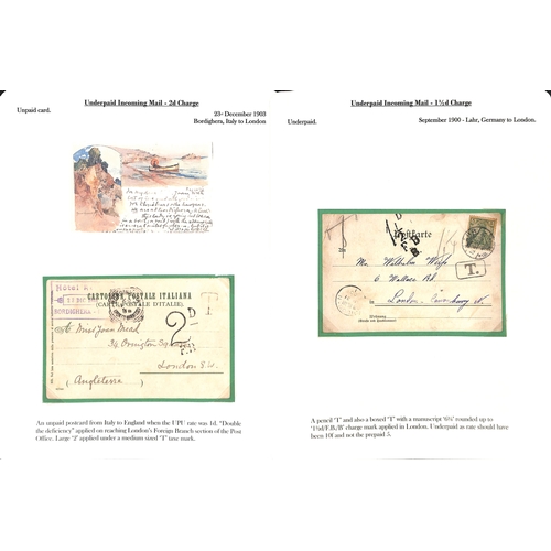 265 - 1855-1912 Underpaid covers and cards from abroad including picture postcards deemed liable to letter... 