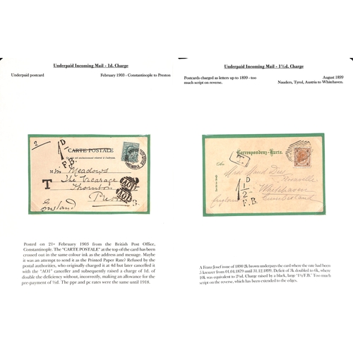 265 - 1855-1912 Underpaid covers and cards from abroad including picture postcards deemed liable to letter... 