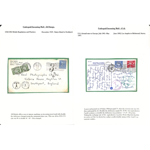 270 - U.S.A. 1915-70 Unpaid covers and cards from USA with charges of 1d (6), 1½d (7, two with Paqueb... 