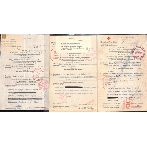 313 - 1942-44 Forms to or from Guernsey (24) or Jersey (5) all with parts of the message deleted or excise... 