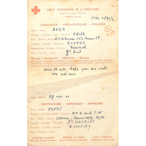 317 - 1940-41 Swiss Red Cross forms (84, dated 6 Nov. 1940 - 23 Jan. 1941) and British Red Cross forms (32... 