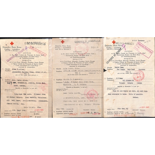 318 - Canada. 1941-43 German forms from Jersey (6) or Guernsey (18) all to Canada, all censored upon arriv... 