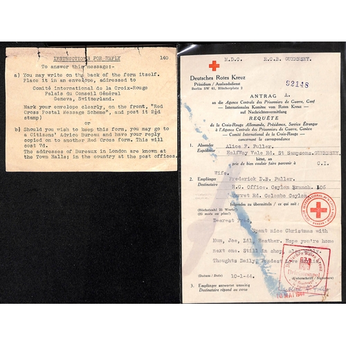 320 - Ceylon. 1941-44 Forms (3) comprising very scarce Swiss Red Cross enquiry form (number 189) sent to A... 