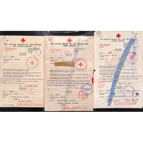 321 - Ceylon. 1942-44 Ceylon Red Cross forms from Gordon Male to his wife or parents in Jersey (16, two ty... 