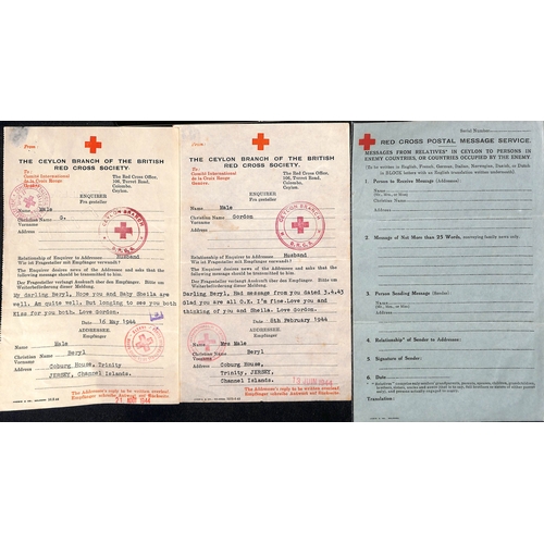 321 - Ceylon. 1942-44 Ceylon Red Cross forms from Gordon Male to his wife or parents in Jersey (16, two ty... 