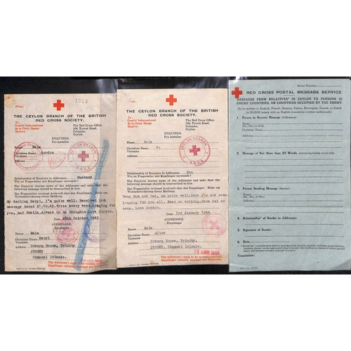 321 - Ceylon. 1942-44 Ceylon Red Cross forms from Gordon Male to his wife or parents in Jersey (16, two ty... 