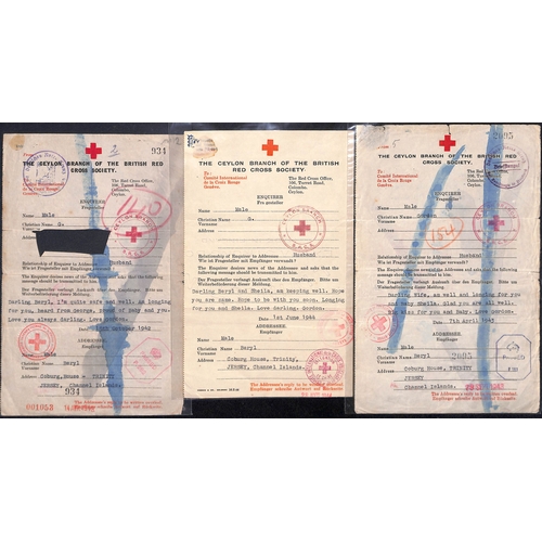 321 - Ceylon. 1942-44 Ceylon Red Cross forms from Gordon Male to his wife or parents in Jersey (16, two ty... 