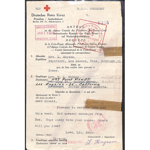 328 - USA. 1941-44 American Red Cross forms to Guernsey or Jersey, and German forms from Guernsey (22) or ... 