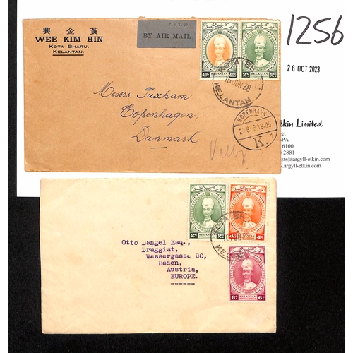 1256 - 1938 Covers from Kota Bharu to Denmark or Austria, the first sent by KLM franked 2c + 40c, the secon... 