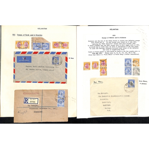 1287 - 1951 Covers (3), stamps (12) and a piece, with covers from Kota Bharu franked 50c to G.B (2 covers) ... 