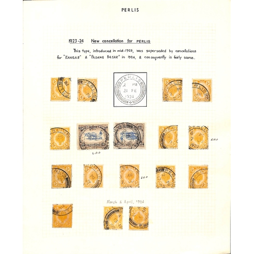 1306 - 1919-23 Stamps with Perlis single ring datestamps comprising 1919 1c (4), 2c (2), 4c (14, two on pie... 