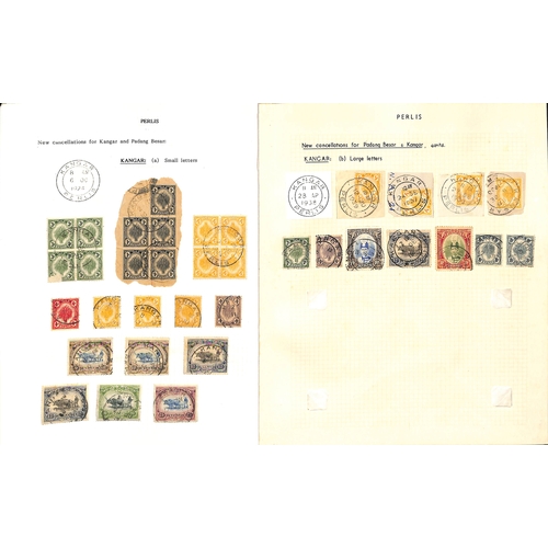 1310 - Kangar. 1924-40 Stamps (26) and pieces (5) with Kangar datestamps, both narrow type (Proud D4) and w... 