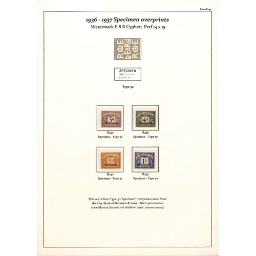 169 - 1936-37 King Edward VIII 3d, 4d, 5d and 1/- overprinted Specimen type 30, the 5d mint, the others wi... 