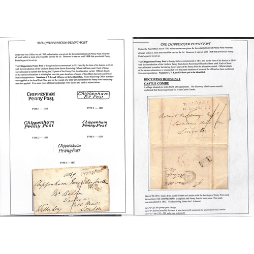 353 - Chippenham - Penny Posts. 1816-44 Entire letters (13), entires (6) and fronts (4) with Chippenham Pe... 