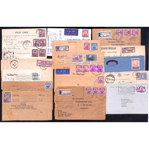 1132 - Johore. 1894-1970 Covers and cards including 1894 card from Netherlands Indies with arrival c.d.s, p... 