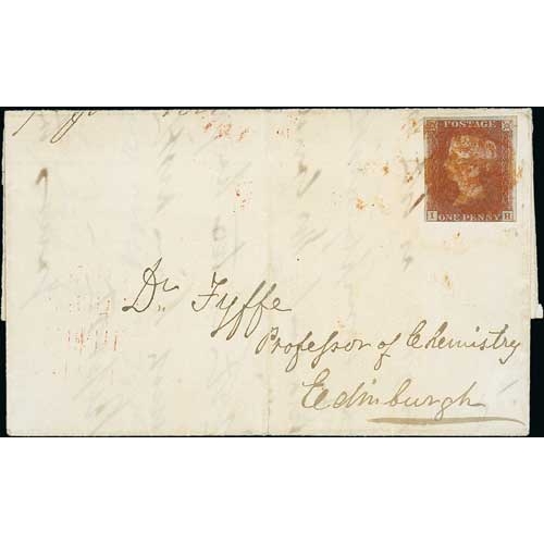 34 - 1841 (June 19) Entire letter from Dalry to Edinburgh franked 1d red, IH plate 11 with four margins (... 