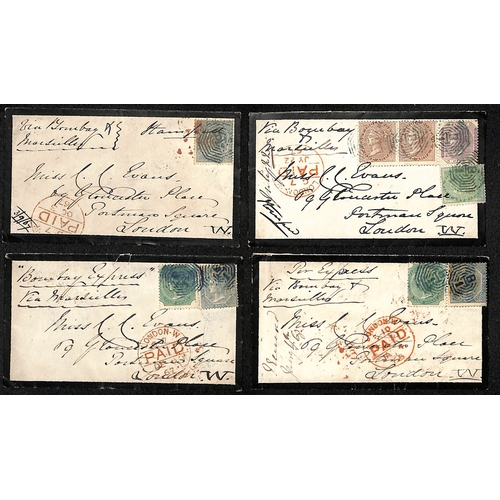 447 - India. 1867 Mourning covers from Calcutta to London, two franked at the 6a8p rate with a single 6a8p... 