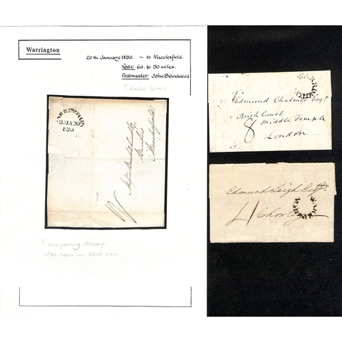 339 - Warrington. 1780-1830 Entire letters (6) and entires (3), various handstamps including two line type... 