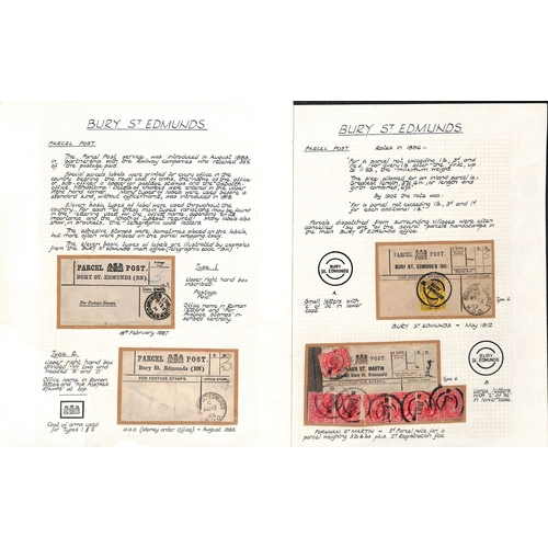 345 - Bury St. Edmunds - Parcel Post. 1887-1925 Parcel Post labels for Bury St Edmunds main office (12, se... 