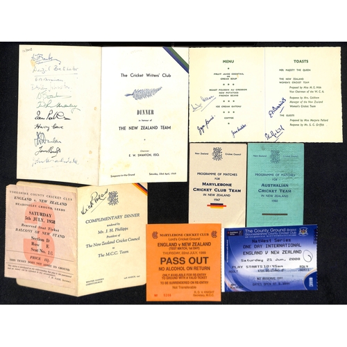 369 - New Zealand. 1947-2008 Ephemera and signed covers, including 1947 M.C.C Tour of N.Z programme of mat... 