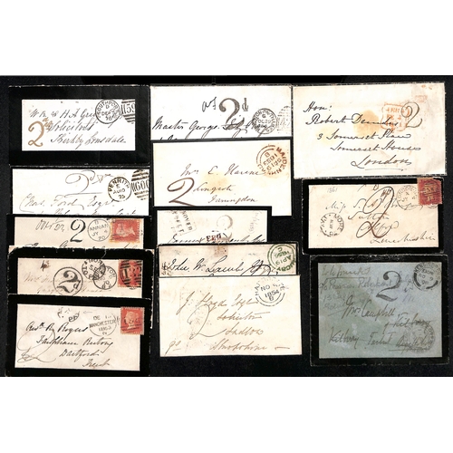 392 - Postage Due Mail. 1840-1911 Covers and lettersheets posted unpaid and charged 2d (12), franked 1d bu... 