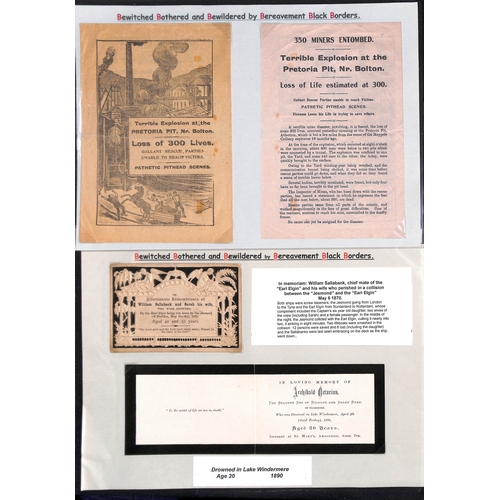 416 - In Memoriam Cards. 1859-1932 Cards for unusual incidents or disasters, or to individuals who died in... 