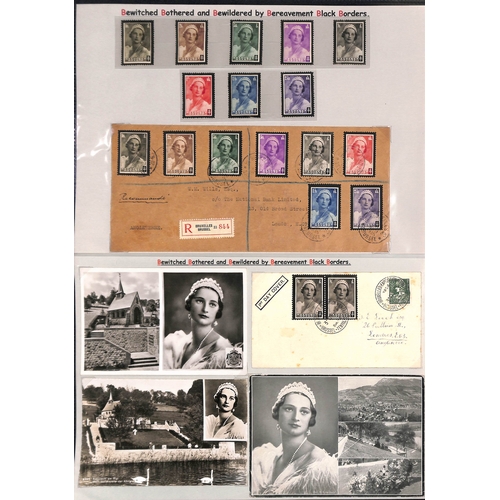 434 - Belgium. 1935-36 Covers and cards bearing Queen Astrid mourning stamps, and related picture postcard... 