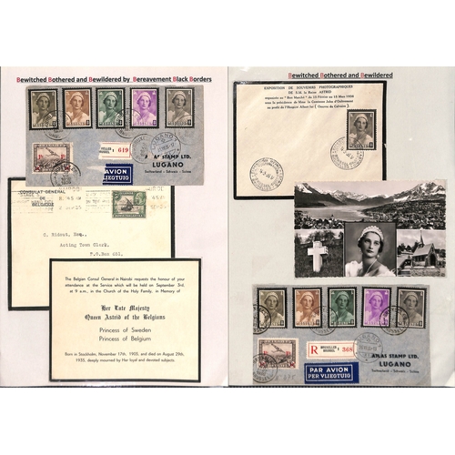 434 - Belgium. 1935-36 Covers and cards bearing Queen Astrid mourning stamps, and related picture postcard... 