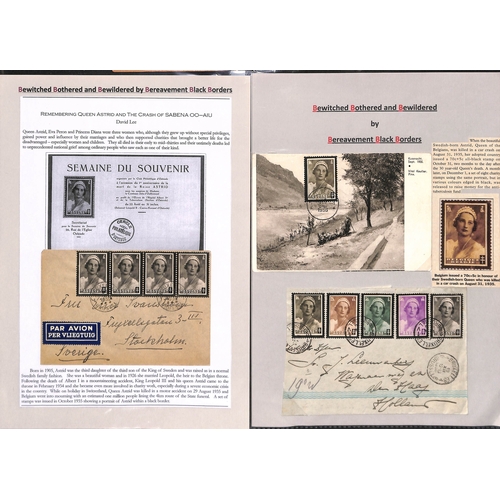 434 - Belgium. 1935-36 Covers and cards bearing Queen Astrid mourning stamps, and related picture postcard... 