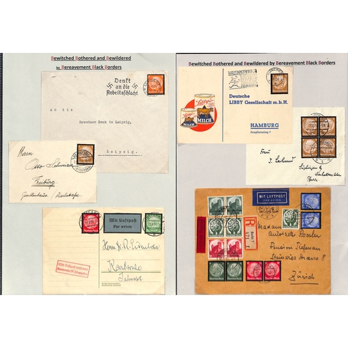 445 - Germany - Hindenburg. 1934 Covers bearing Hindenburg mourning stamps including Catapult flights from... 