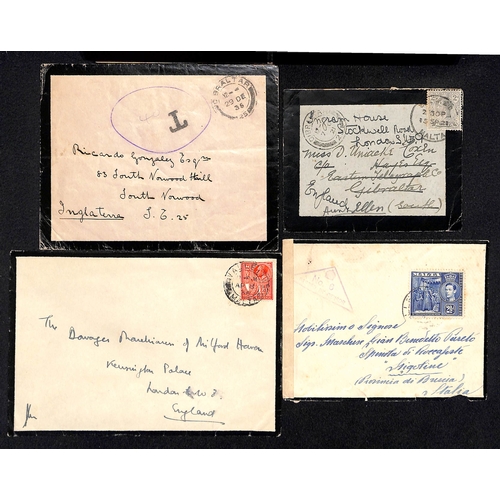 446 - Gibraltar/Malta/Cyprus. 1863-1936 Covers, including 1865 cover franked 6d from G.B to Gibraltar with... 