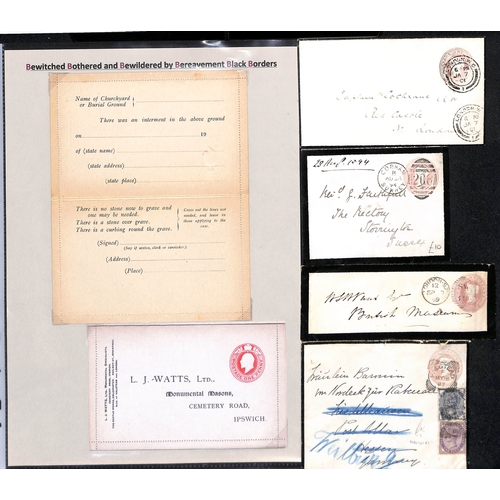 393 - Postal Stationery. 1841-1958 QV-KGVI Stationery envelopes (70) and postcards (3) with printed mourni... 