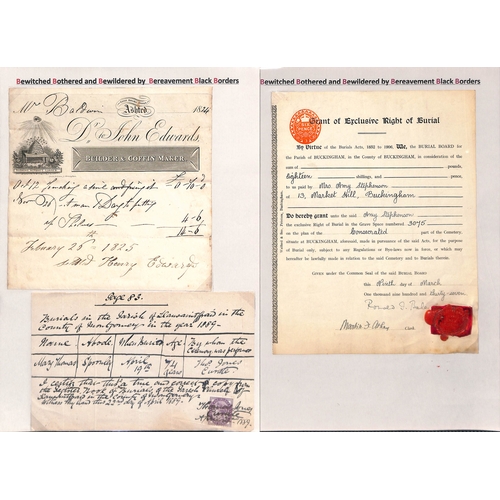 419 - 1824-1951 Letters, invoices, business cards, etc., from undertakers, cemeteries, monumental masons, ... 