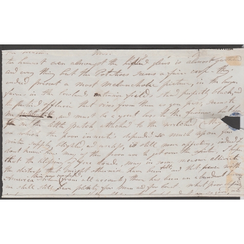 43 - 1846 (Sep. 18) Part entire (side flaps removed) from Greenock to Bombay, with 1841 2d blue plate 3 L... 